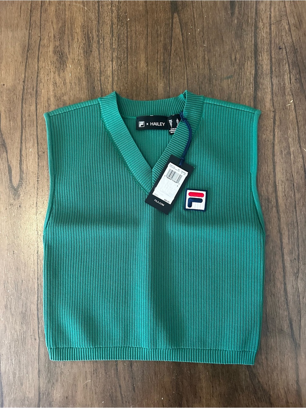 NWT FILA x Hailey Bieber Ribbed Knit Sweater Vest Green Size Small Limited